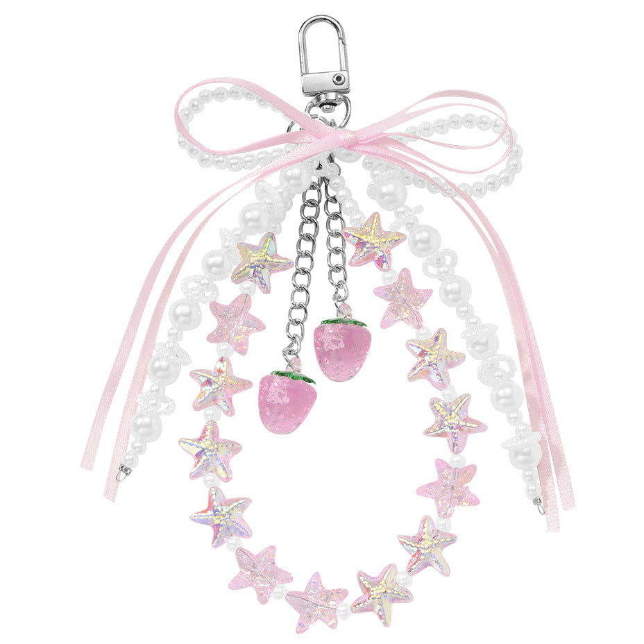 Heart Shape Key Chain In Natural Pink Featuring Alloy Material With Resin Inlay