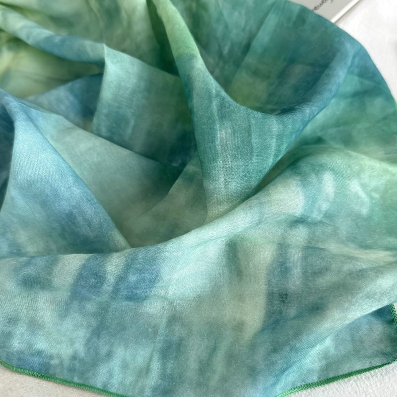 Artistic Landscape Cotton Silk Scarf For Women In Natural Pink, Perfect For Spring & Summer