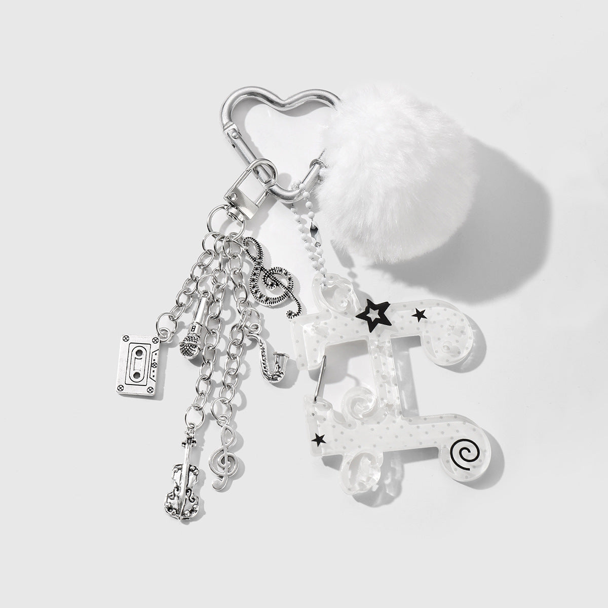 Fuzzy Ball Key Chain In White Featuring Durable Alloy Material
