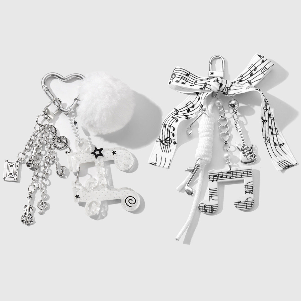 Fuzzy Ball Key Chain In White Featuring Durable Alloy Material