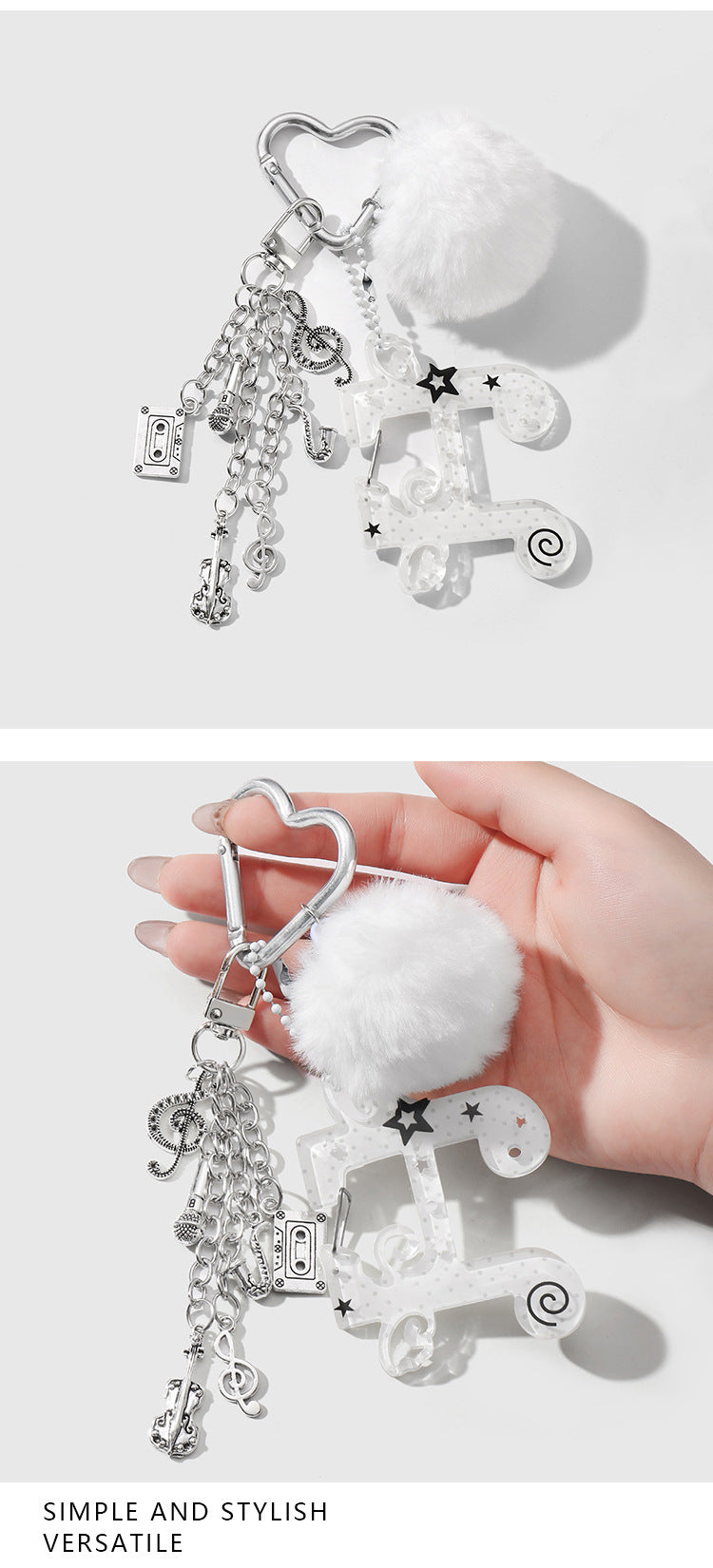 Fuzzy Ball Key Chain In White Featuring Durable Alloy Material