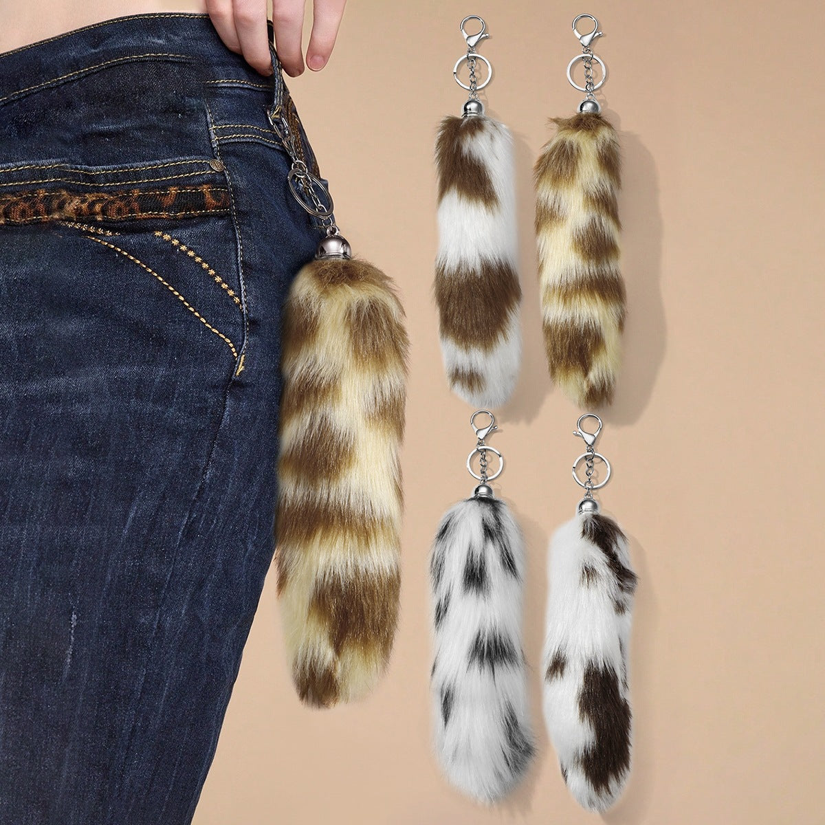 Leopard Print Key Chain In Multicolor Featuring Durable Polyester Material