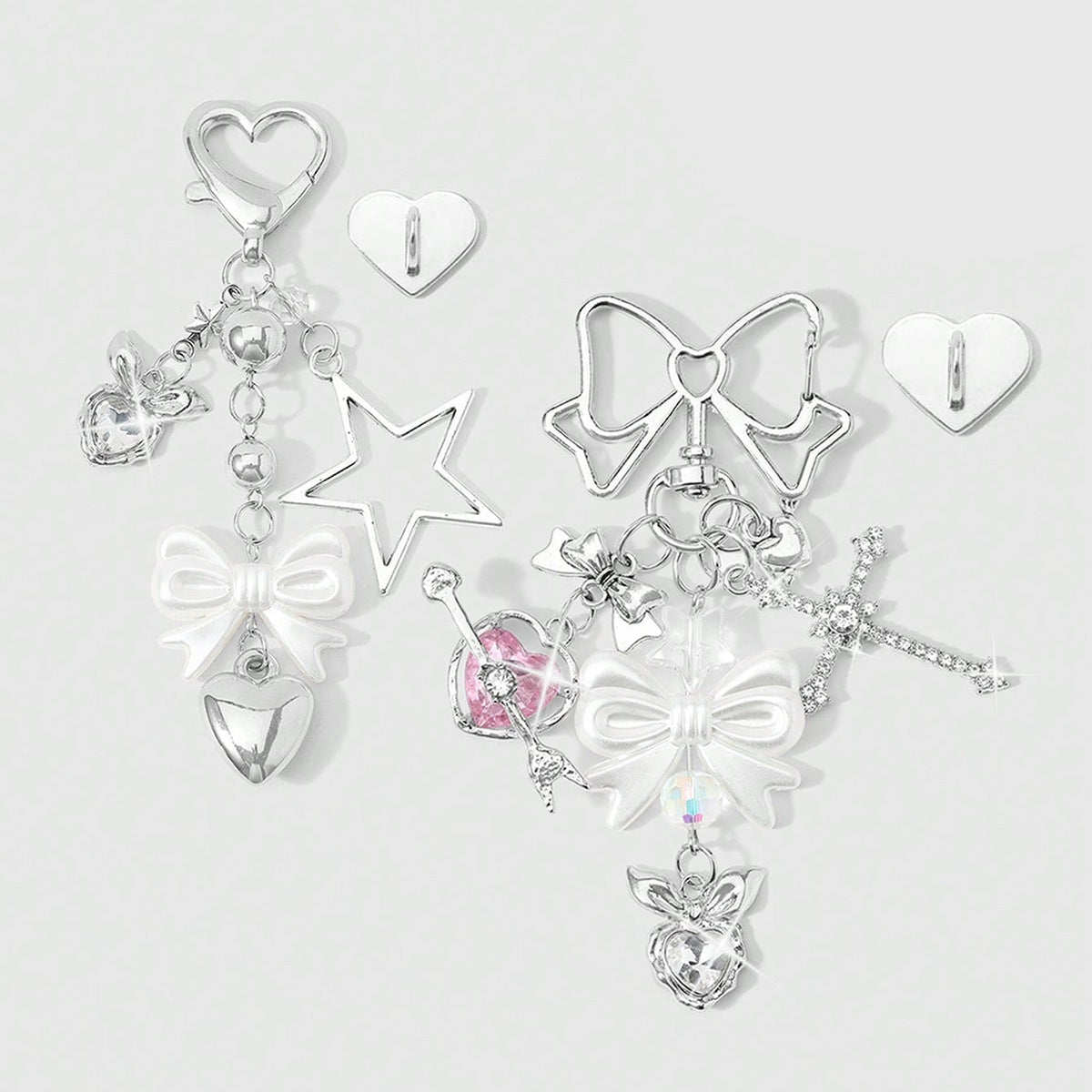 Heart Shape Key Chain In Silver Alloy With Rhinestone Inlay, Elegant And Stylish Accessory