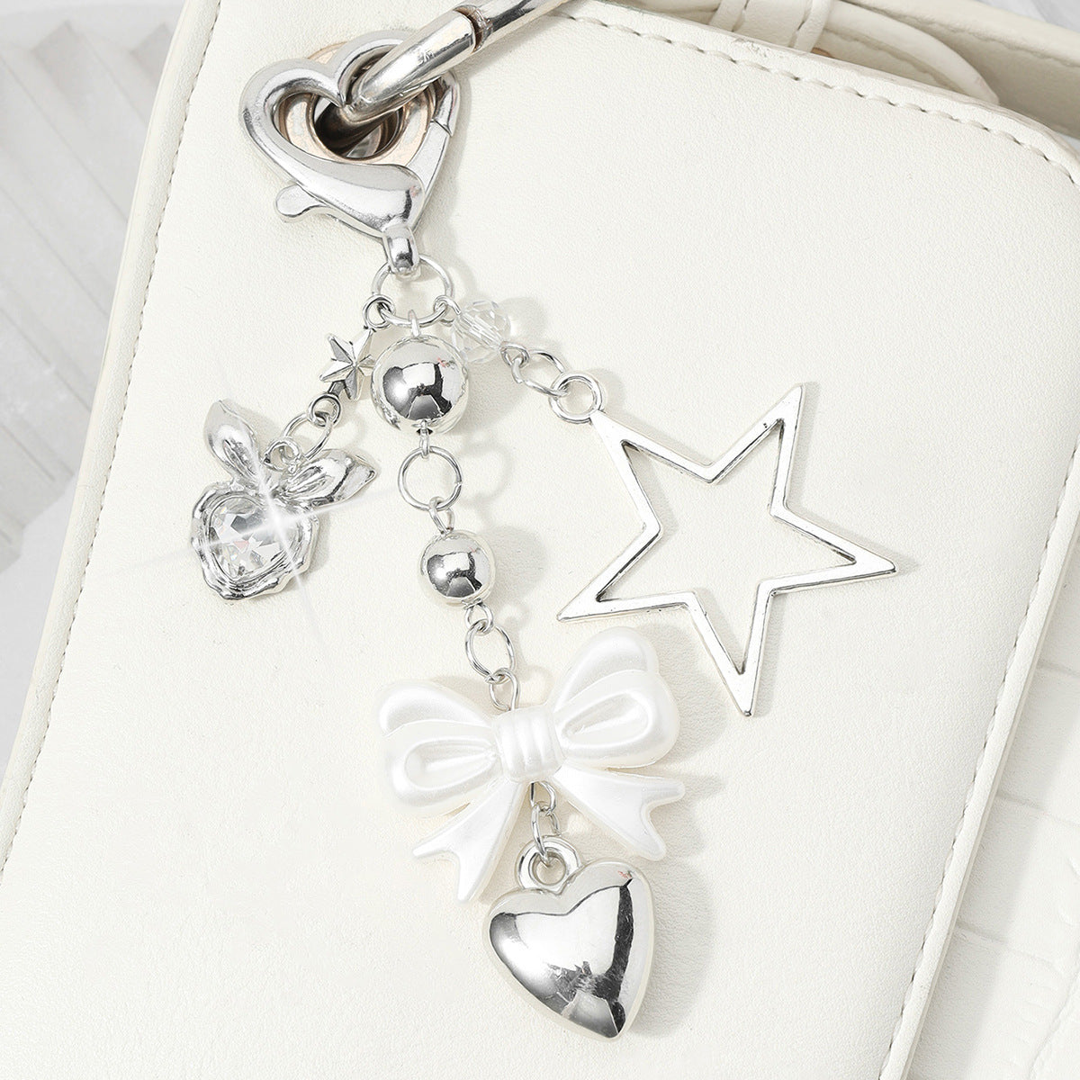 Heart Shape Key Chain In Silver Alloy With Rhinestone Inlay, Elegant And Stylish Accessory