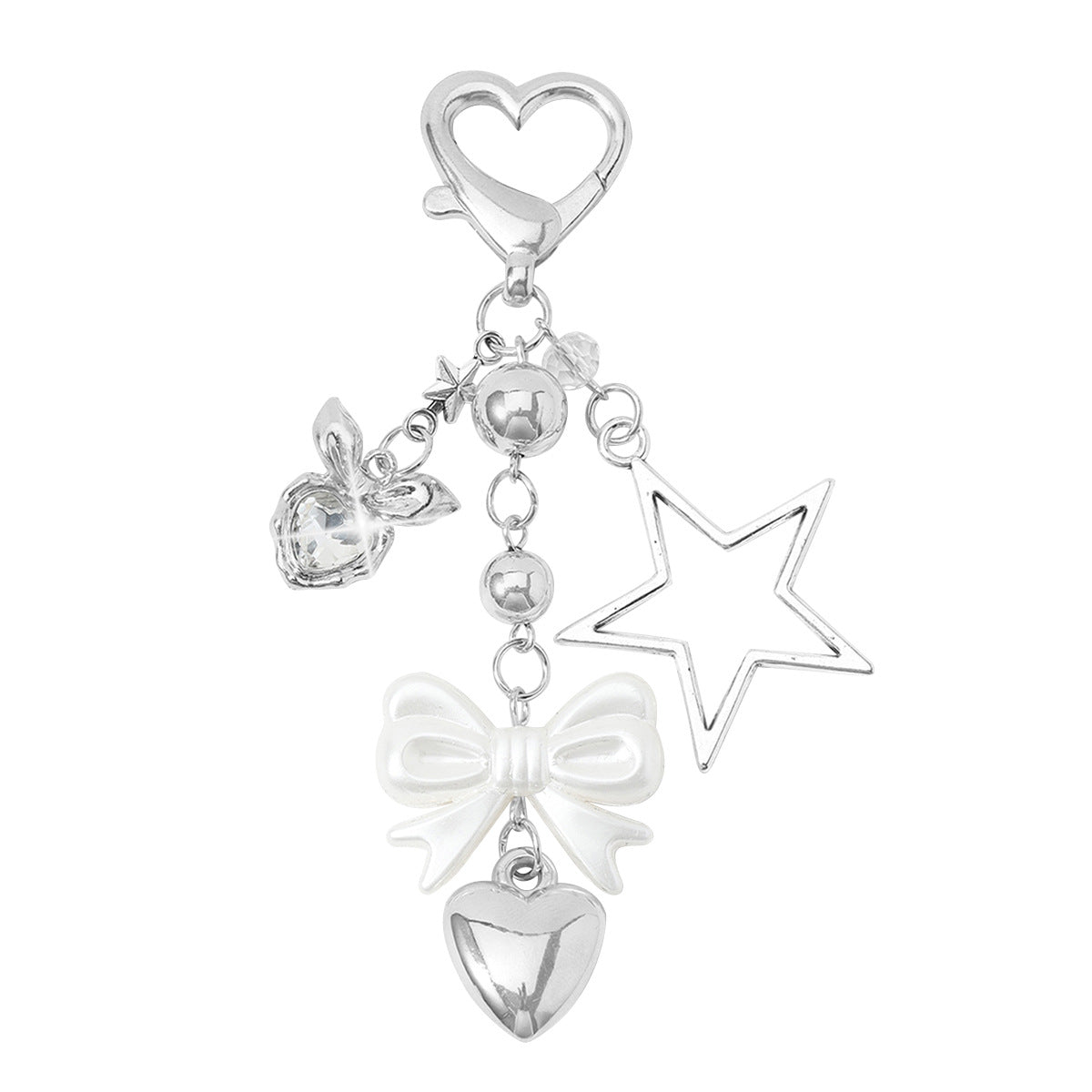 Heart Shape Key Chain In Silver Alloy With Rhinestone Inlay, Elegant And Stylish Accessory