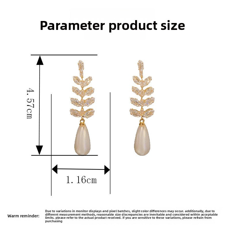 Leaves Drop Earrings For Women With Copper Ear Pins, Real Gold Plated And Zircon Inlay