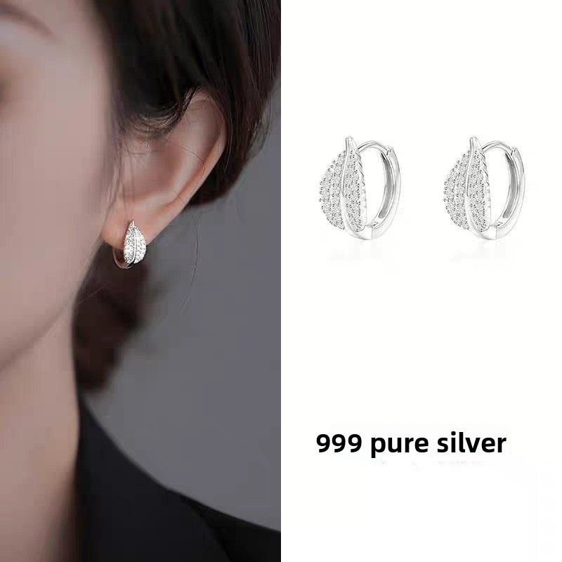 Leaves Earrings For Women In S999 Silver Featuring Labradorite Inlay With Elegant Silver Finish