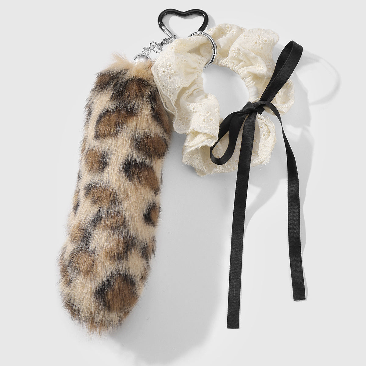 Leopard Print Brown Key Chain With Plush Material, Stylish And Soft Accessory