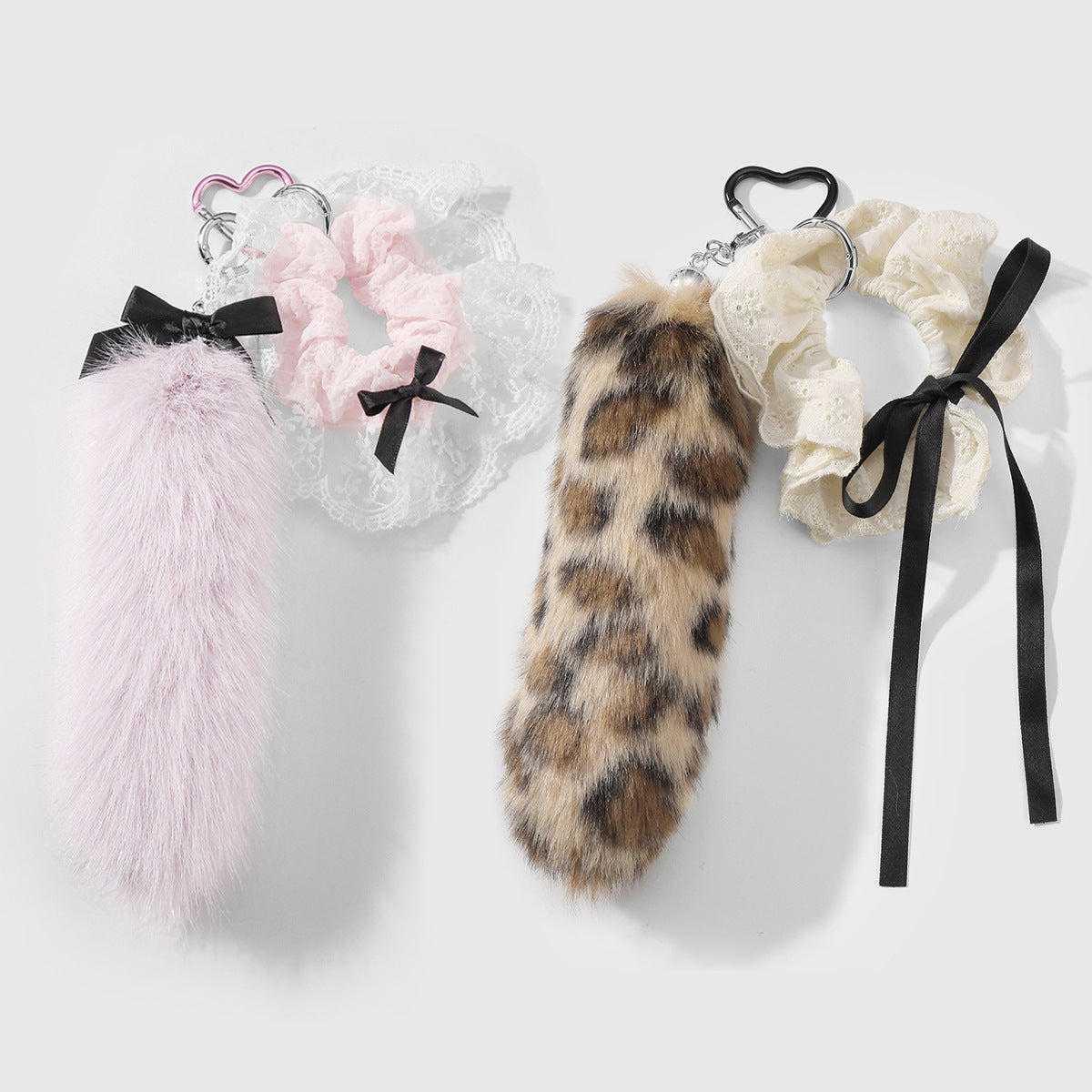 Leopard Print Brown Key Chain With Plush Material, Stylish And Soft Accessory