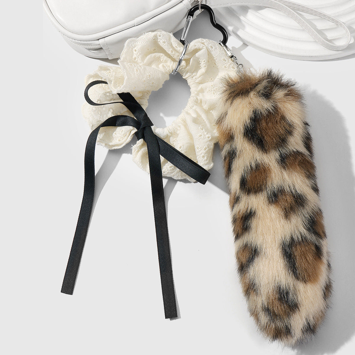 Leopard Print Brown Key Chain With Plush Material, Stylish And Soft Accessory