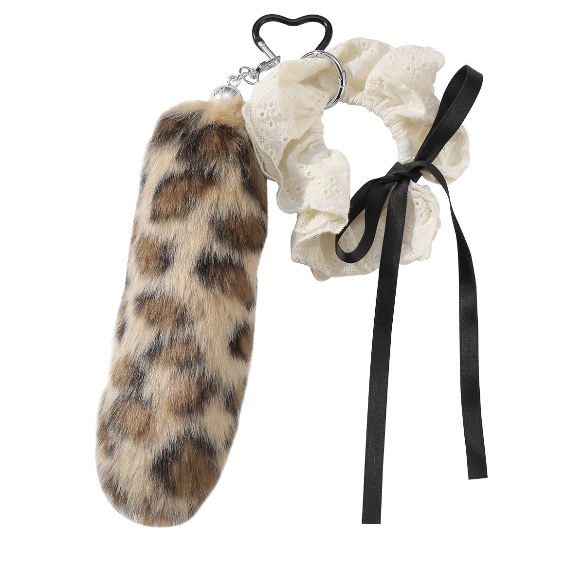 Leopard Print Brown Key Chain With Plush Material, Stylish And Soft Accessory