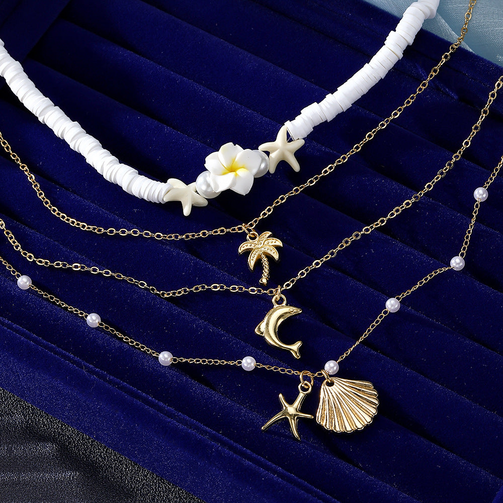 Ocean Layered Necklaces For Women In Marine Style Featuring Alloy Chain And Shell Pendant