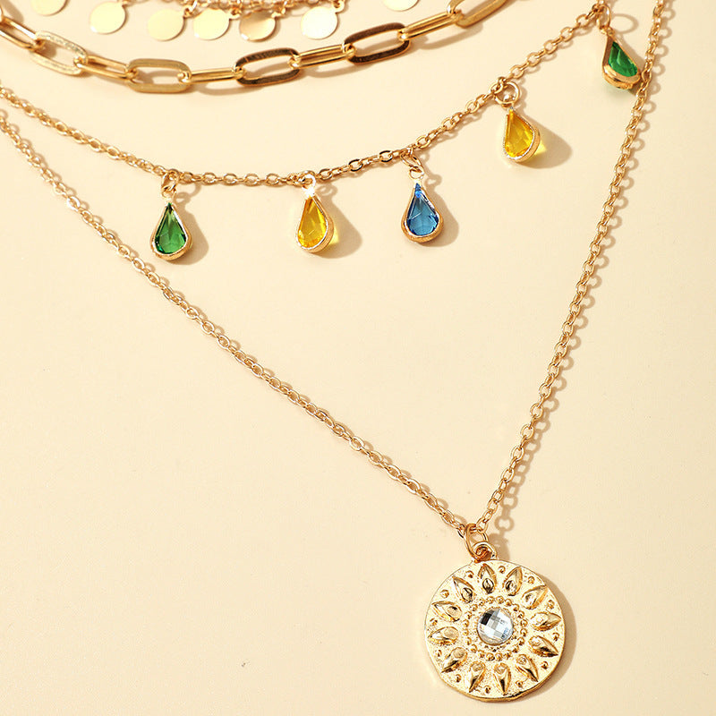 Geometric Tassel Necklace For Women In Gold Featuring Alloy Pendant With Cable Chain