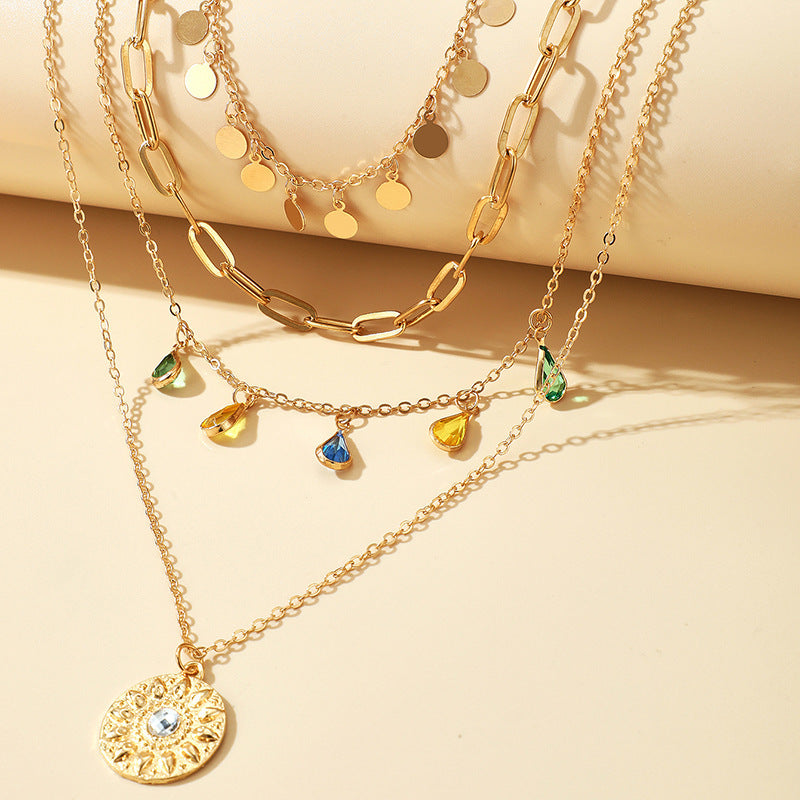 Geometric Tassel Necklace For Women In Gold Featuring Alloy Pendant With Cable Chain