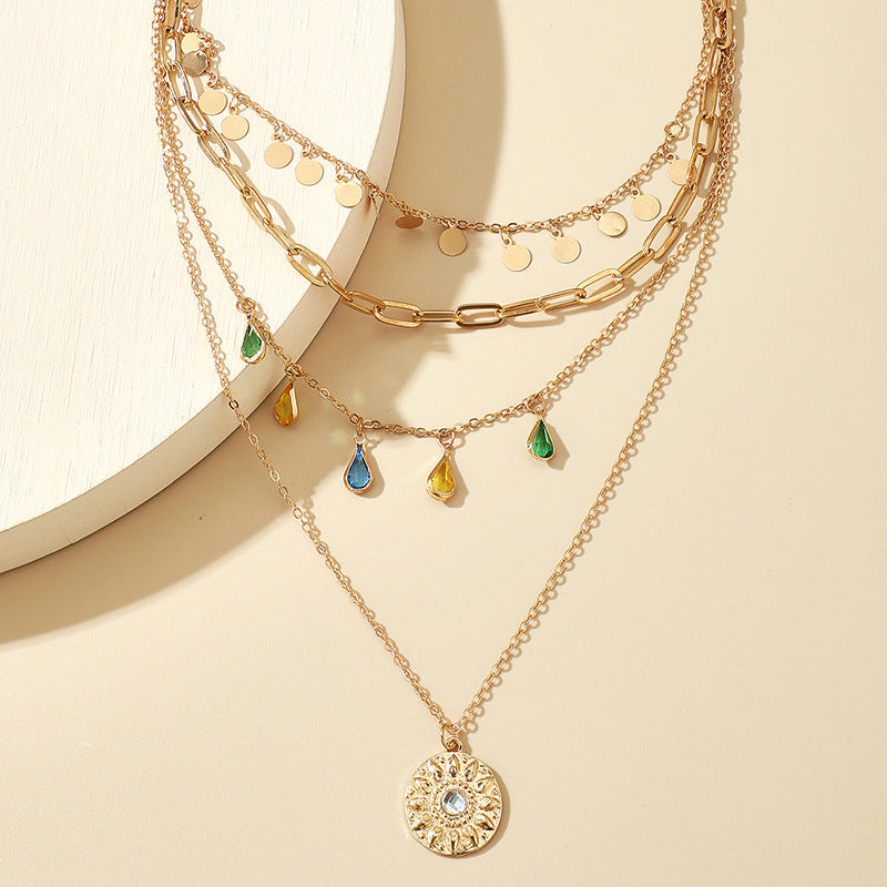 Geometric Tassel Necklace For Women In Gold Featuring Alloy Pendant With Cable Chain