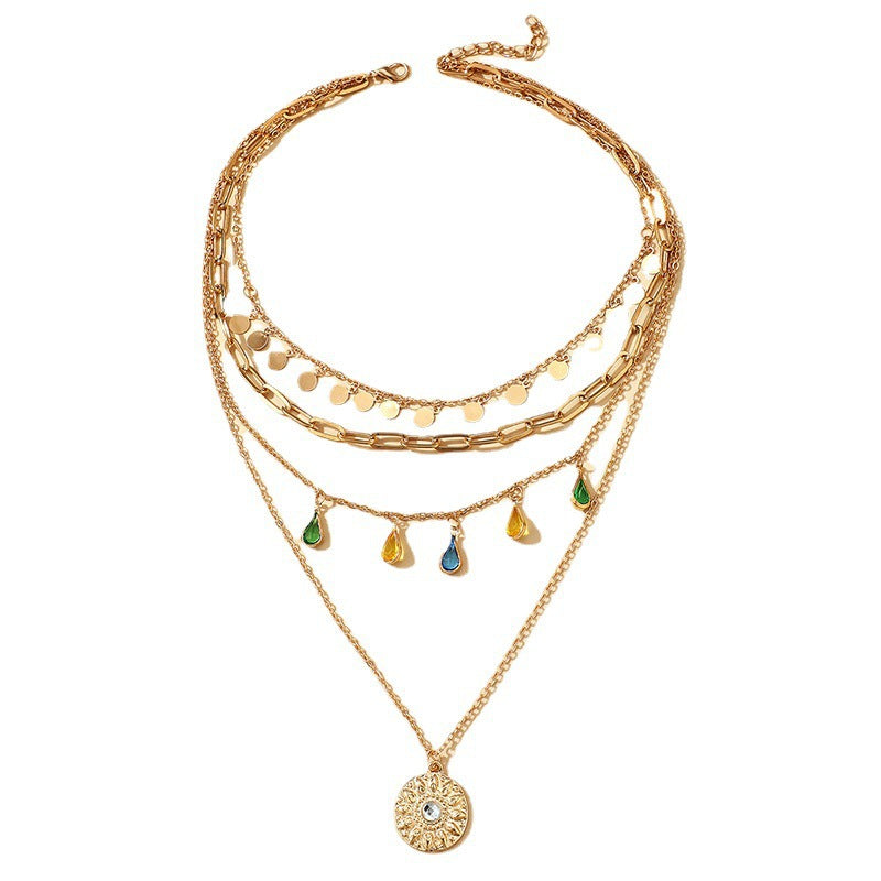 Geometric Tassel Necklace For Women In Gold Featuring Alloy Pendant With Cable Chain