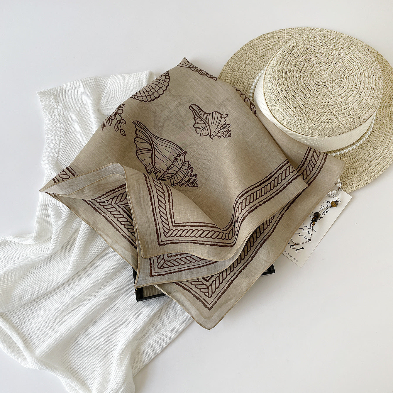 French Style Conch Linen Silk Scarf For Women In Light Blue, Perfect For Spring