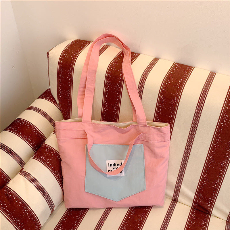 Color Block Square Canvas Tote Bag For Women With Top Handle, Perfect For  Spring And Summer