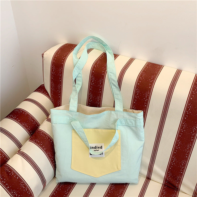 Color Block Square Canvas Tote Bag For Women With Top Handle, Perfect For  Spring And Summer