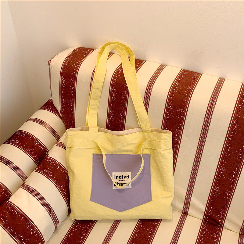 Color Block Square Canvas Tote Bag For Women With Top Handle, Perfect For  Spring And Summer