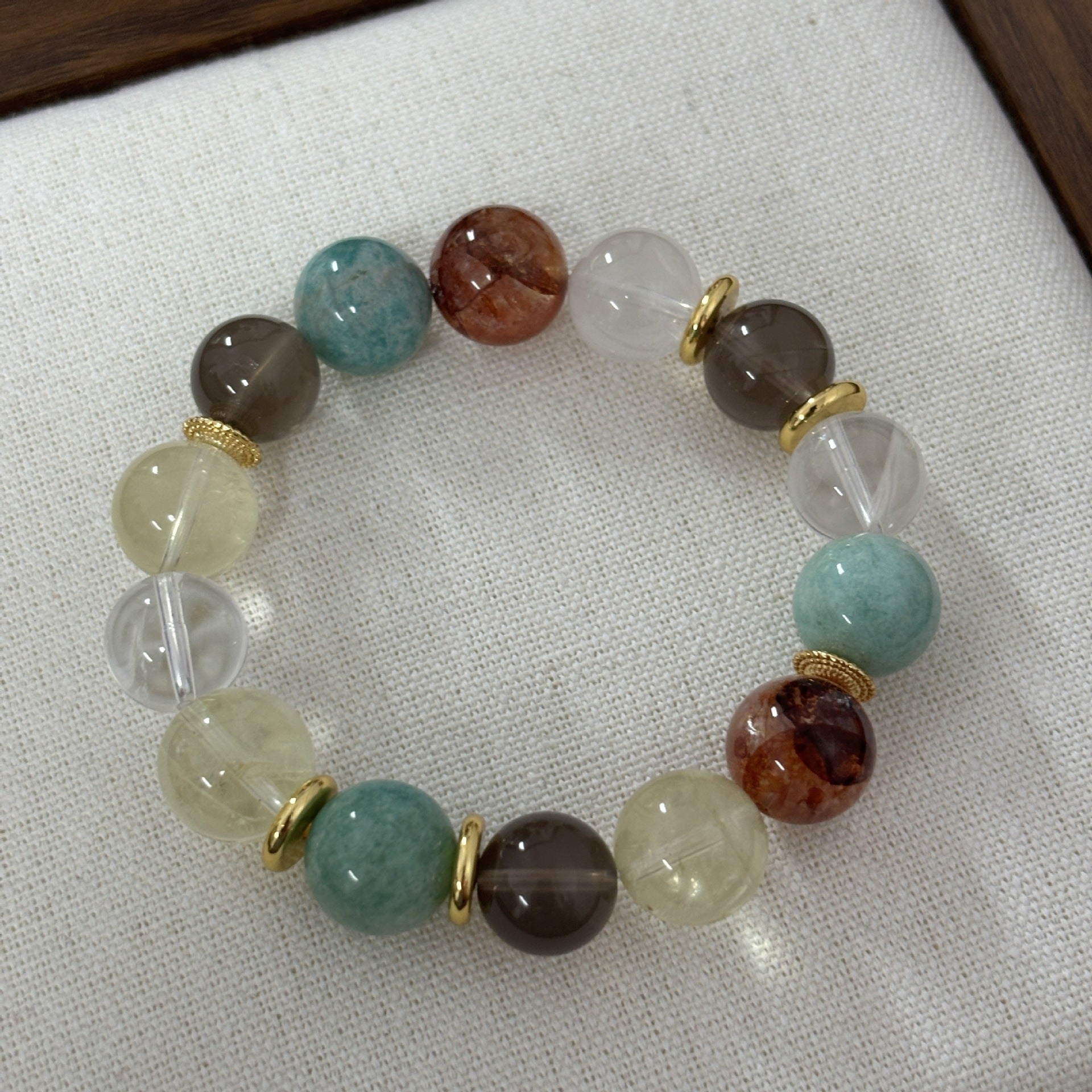 Handmade Unisex Crystal Flower Bracelet With Amazonite Inlay In Multicolor
