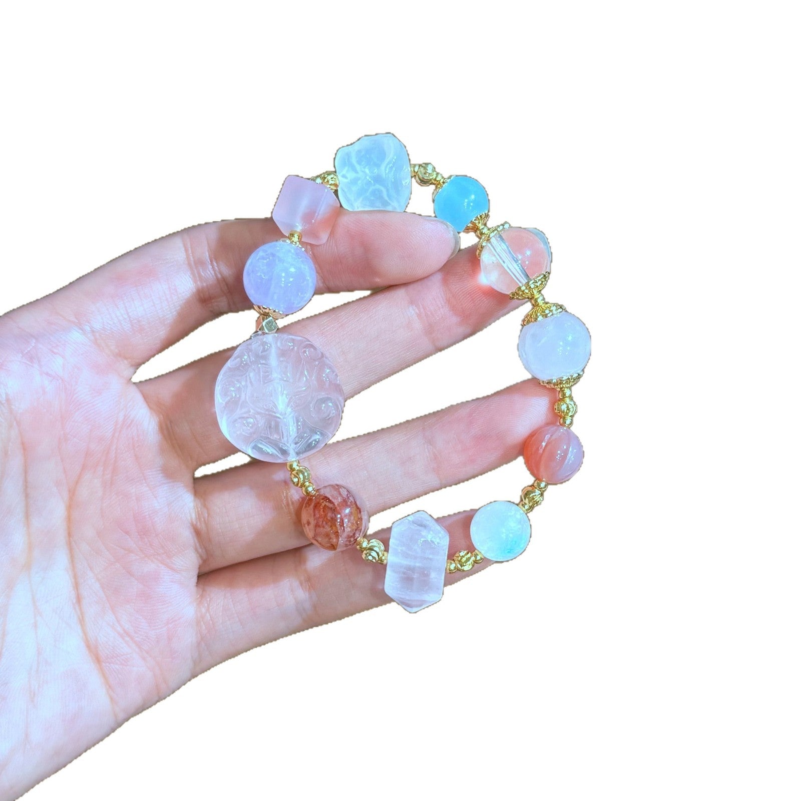 Fox Beading Bracelet For Women In Natural Pink Crystal Featuring Crystal Inlay