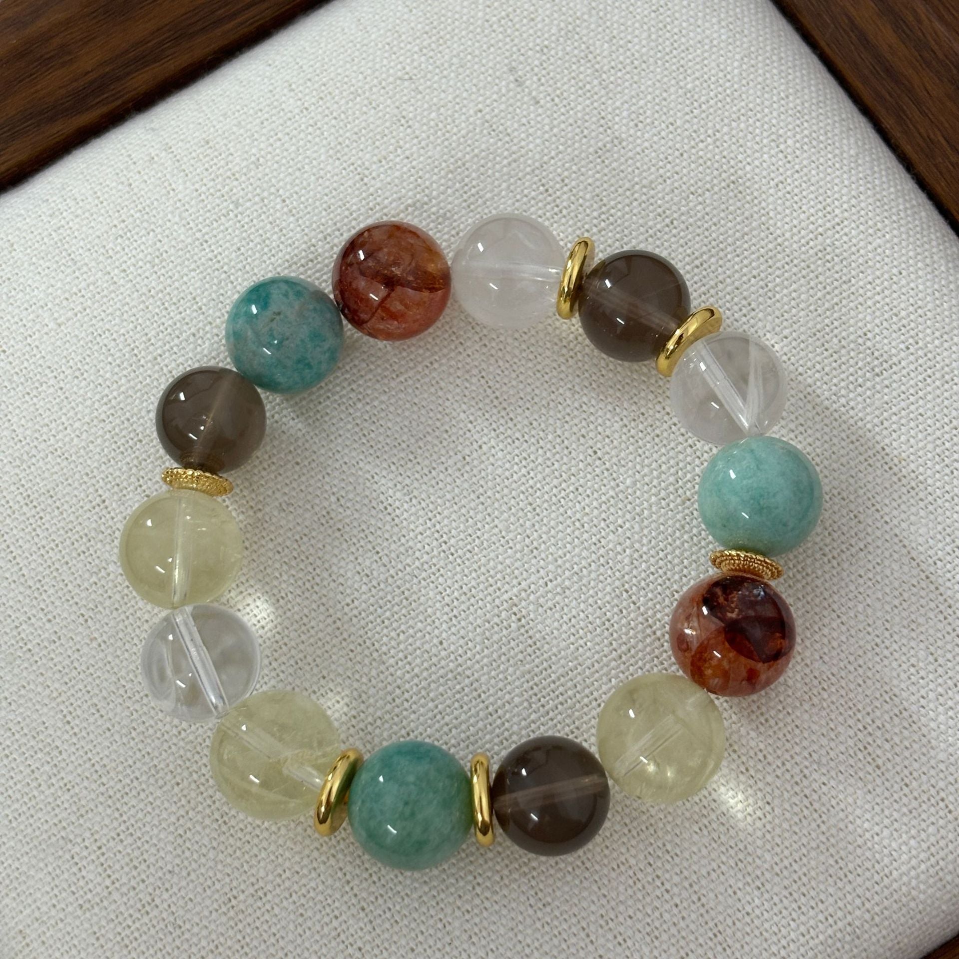Handmade Unisex Crystal Flower Bracelet With Amazonite Inlay In Multicolor