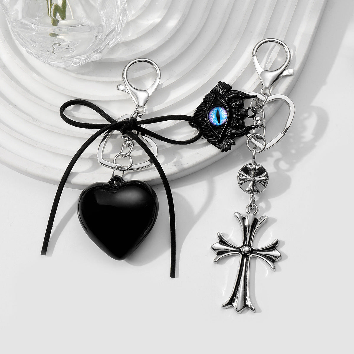 Devil's Eye Key Chain In Dyed Black Featuring Durable Alloy Material