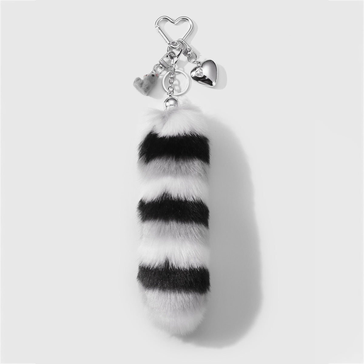 Black And White Plush Animal Key Chain Featuring Soft Material For Stylish Accessory