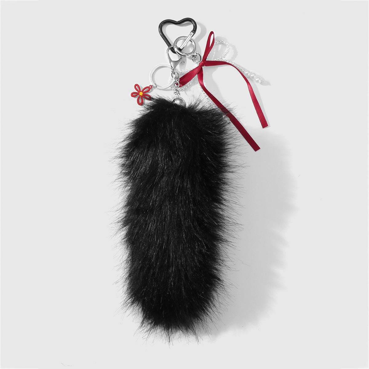 Black And White Plush Animal Key Chain Featuring Soft Material For Stylish Accessory