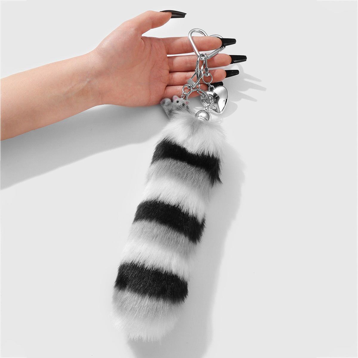 Black And White Plush Animal Key Chain Featuring Soft Material For Stylish Accessory
