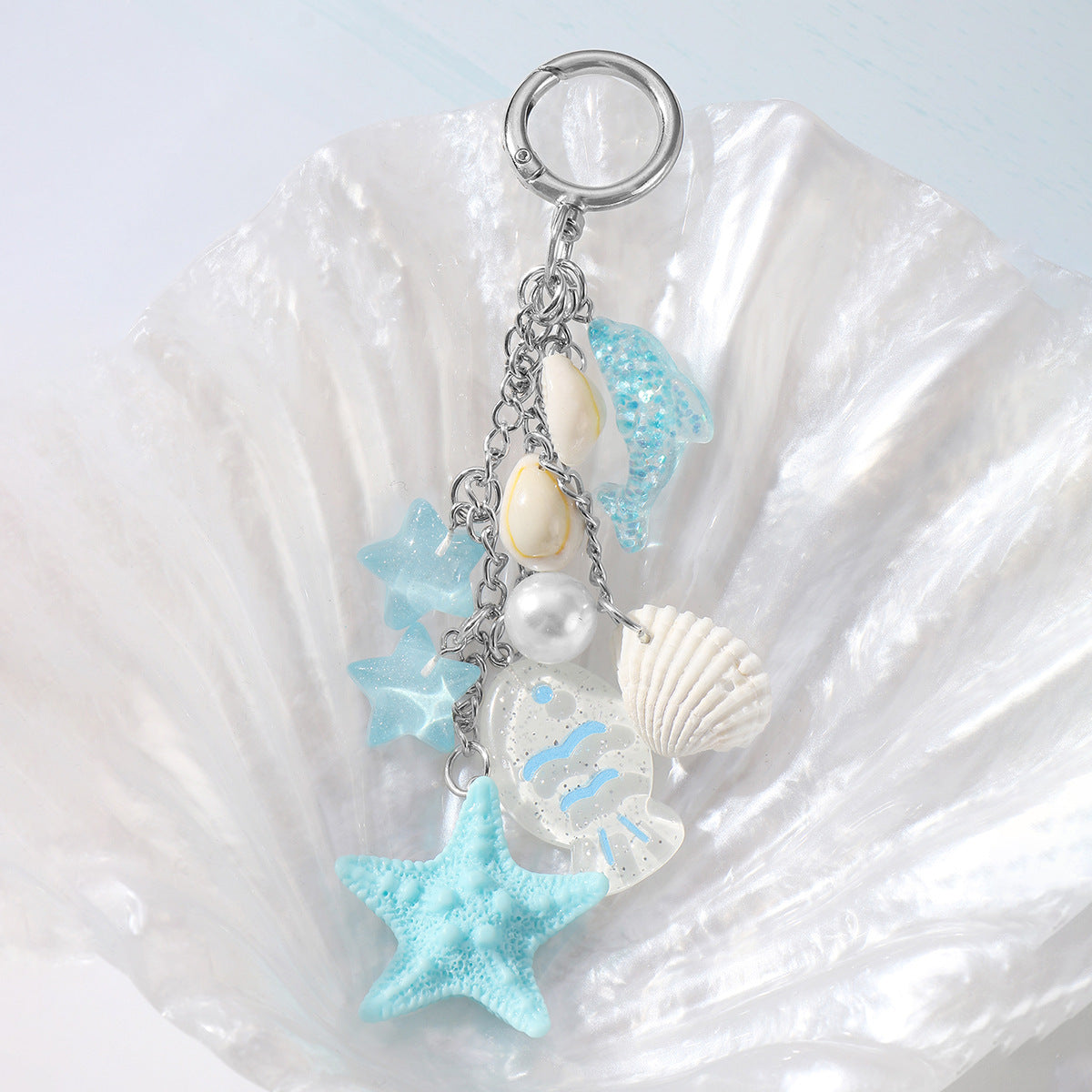 Blue Starfish Key Chain In Alloy With Resin Inlay