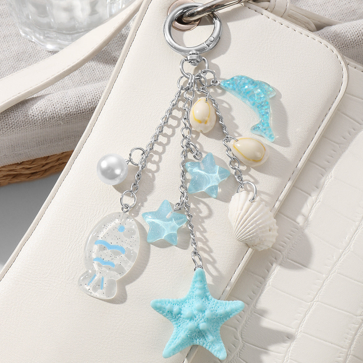Blue Starfish Key Chain In Alloy With Resin Inlay