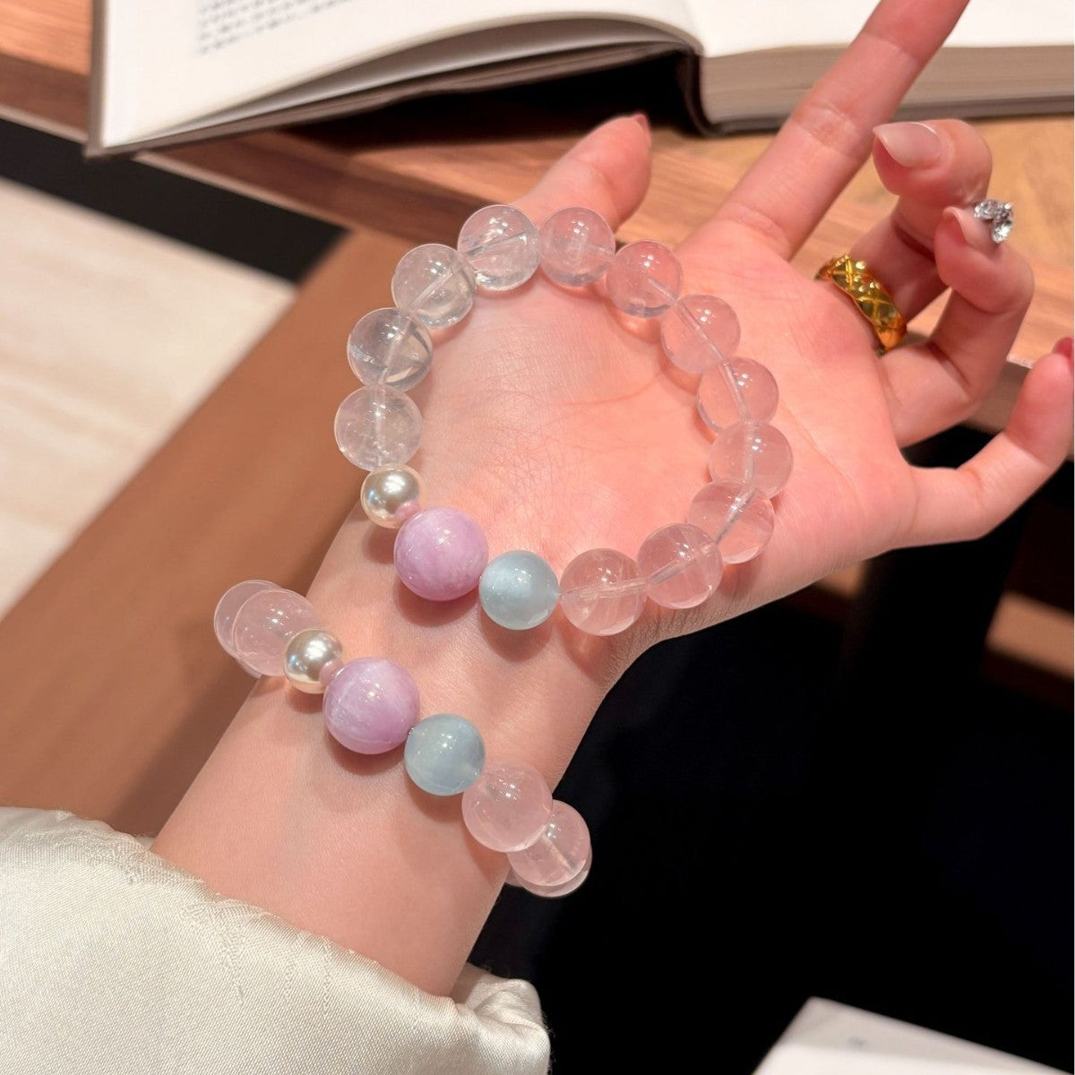 Heart Shape Natural Pink Natural Stone Beaded Bracelet For Women, Perfect For Festival Occasions