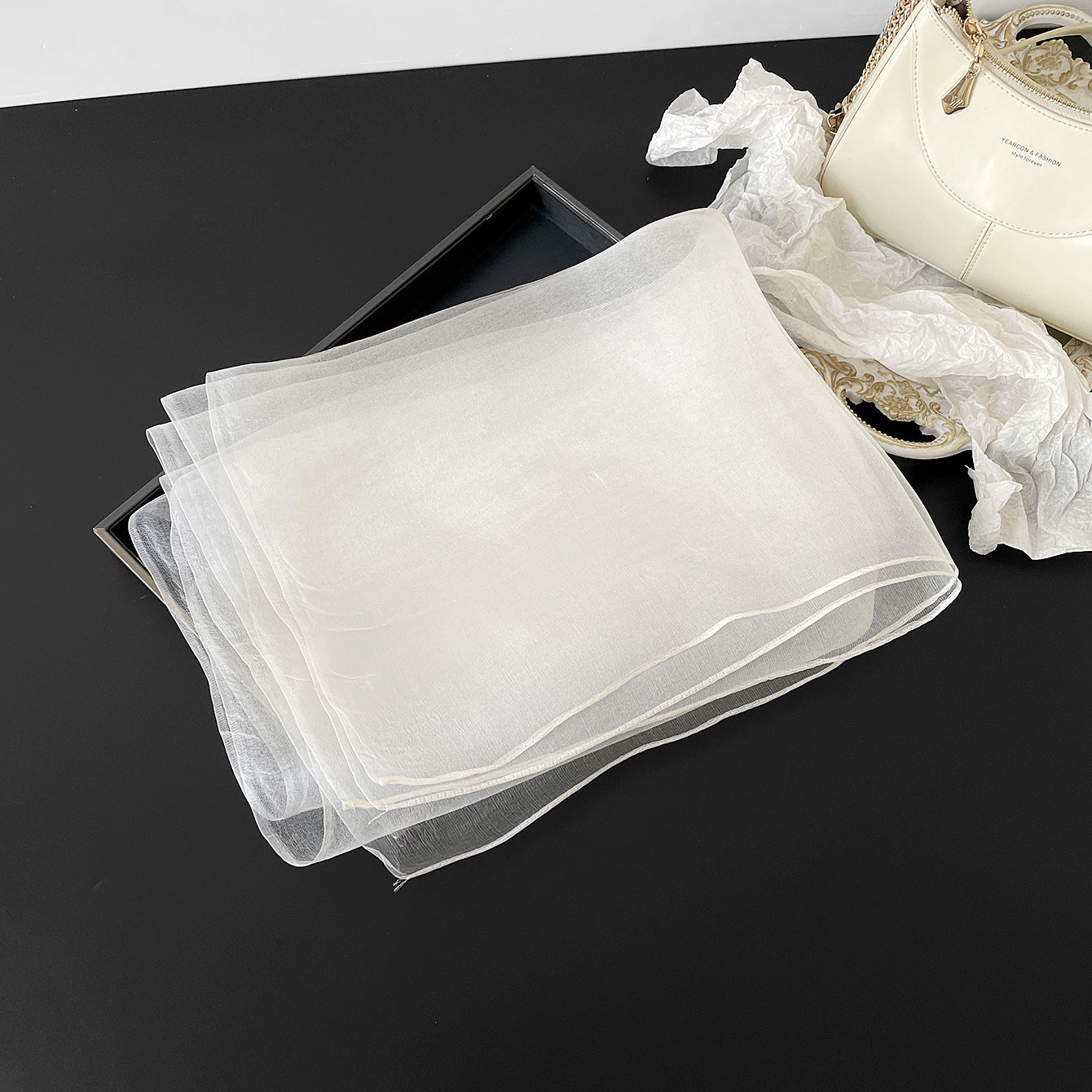 Elegant Solid Color  Silk Scarf For Women In White, Perfect For Spring Season