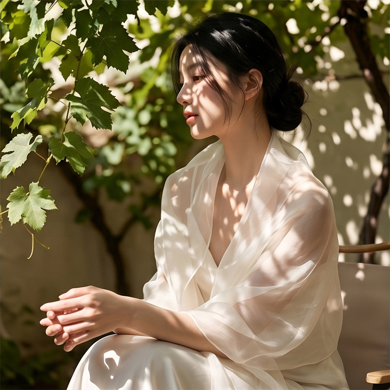 Elegant Solid Color  Silk Scarf For Women In White, Perfect For Spring Season