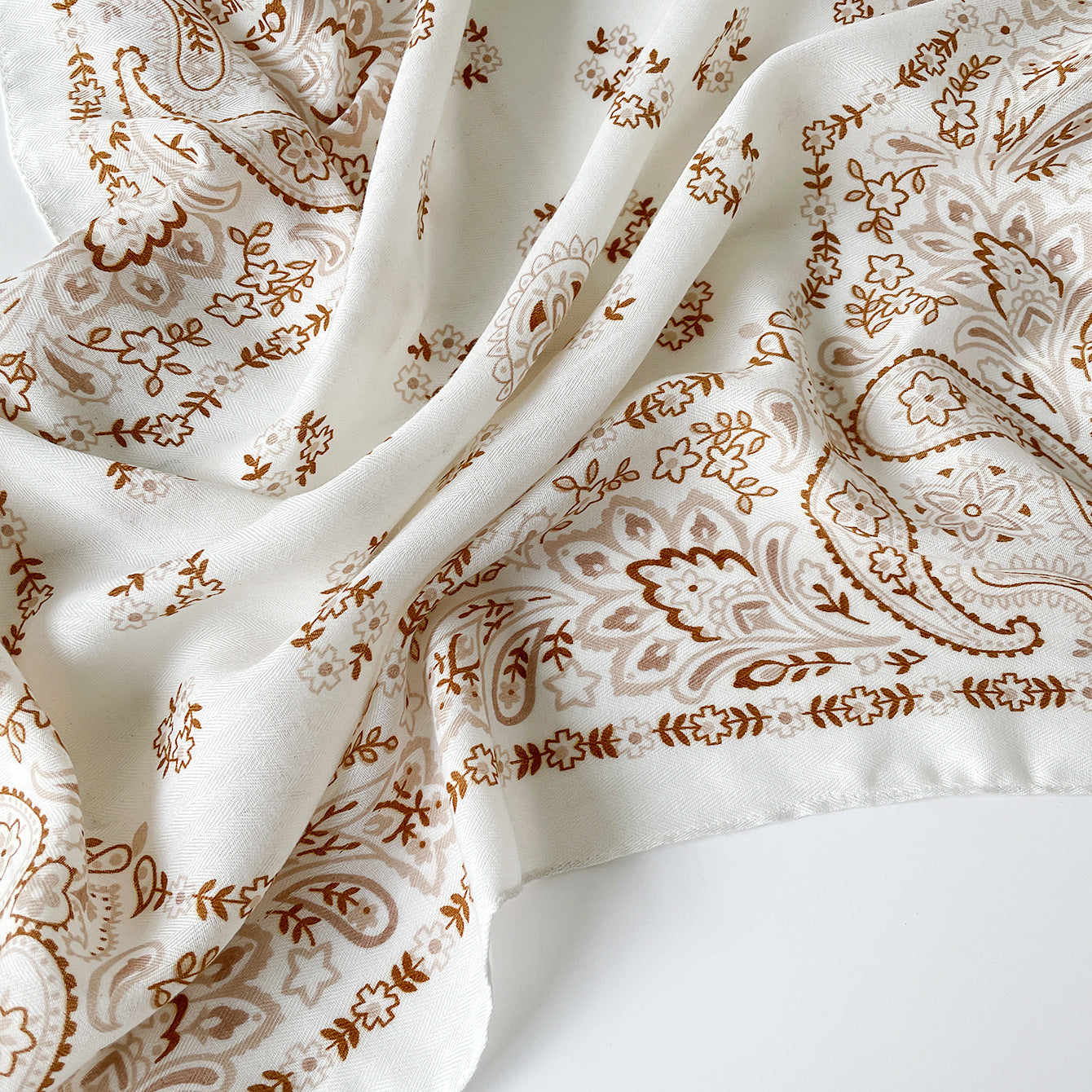 Cashew Nuts Cotton And Linen Bandanas In Coffer Color For Autumn Commute, Silk Scarf