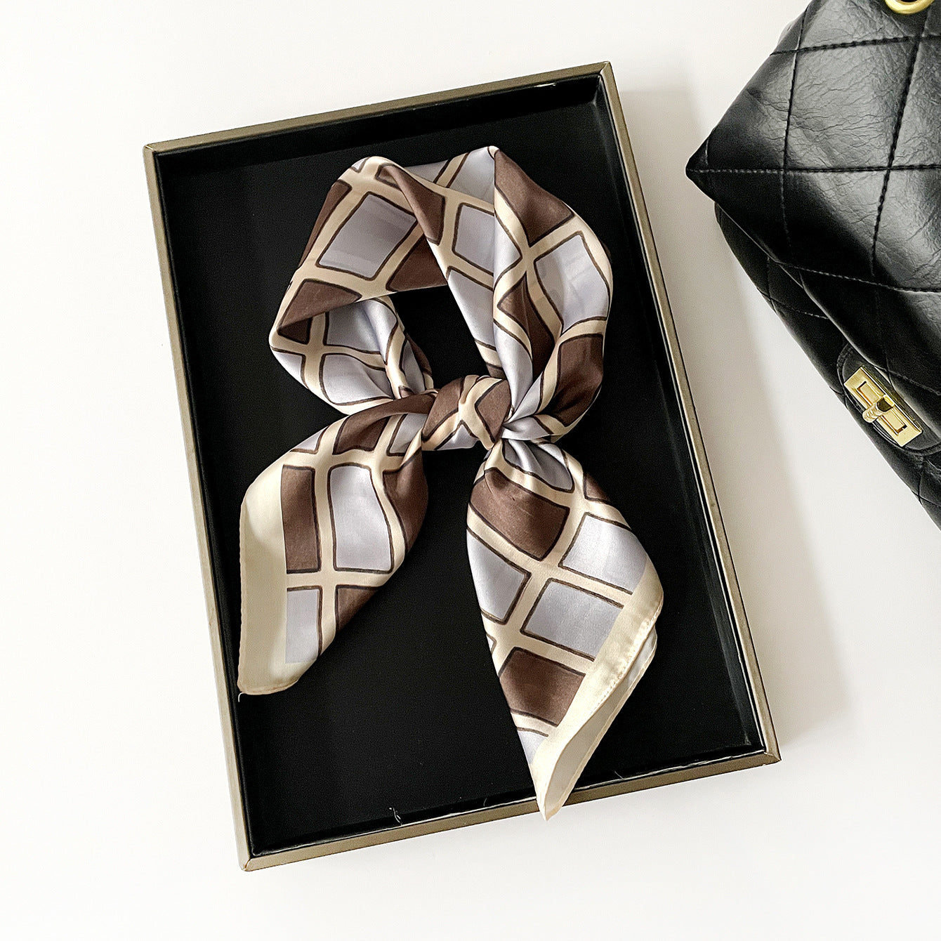 French Style Plaid Satin Silk Scarf For Women In Yellow, Perfect For Summer