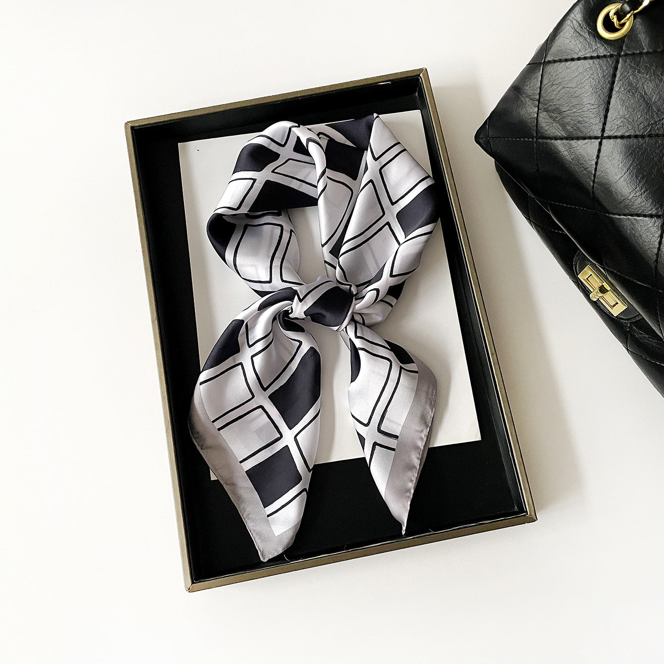 French Style Plaid Satin Silk Scarf For Women In Yellow, Perfect For Summer