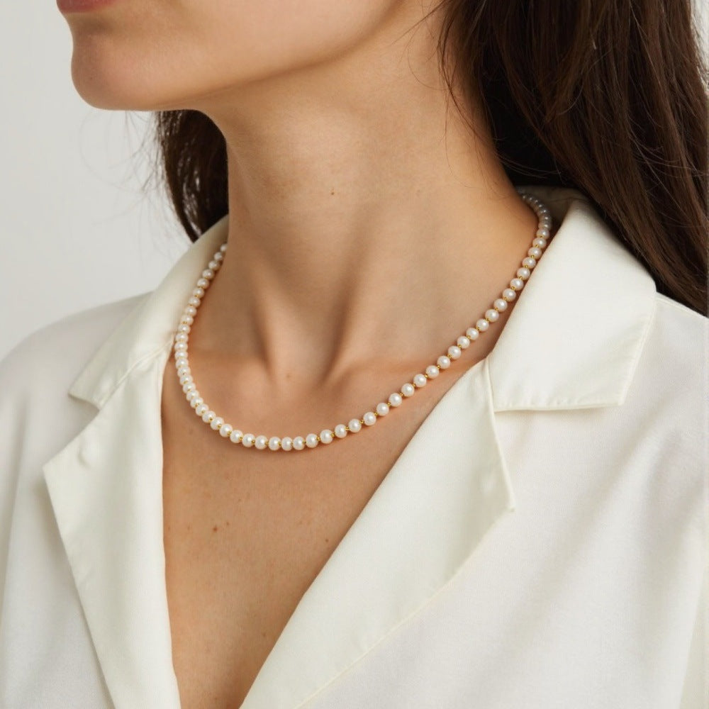 Geometric Freshwater Pearl Necklace For Women With 18K Real Gold Plated 0.03µm Coating, Beading Craft, IG Style