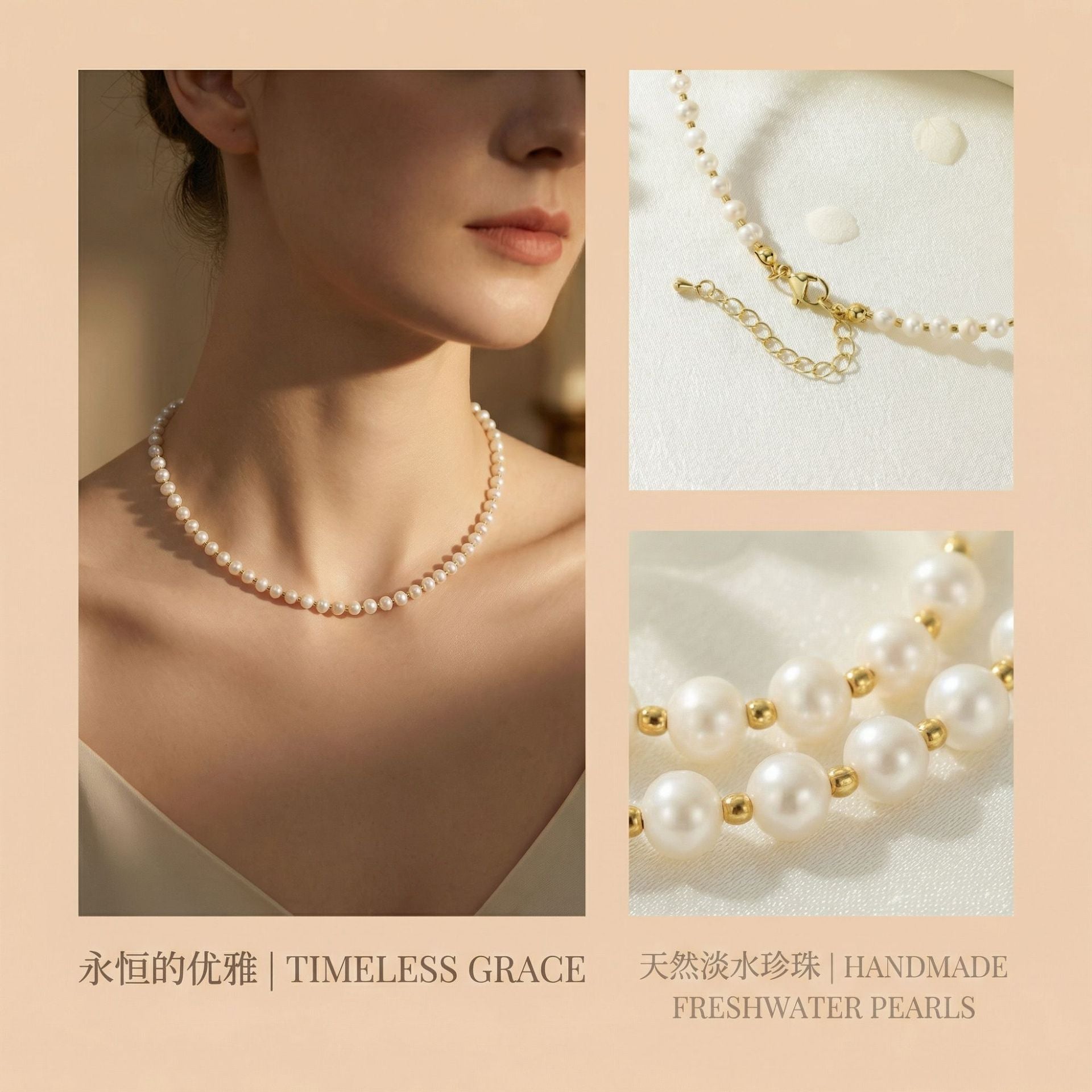 Geometric Freshwater Pearl Necklace For Women With 18K Real Gold Plated 0.03µm Coating, Beading Craft, IG Style