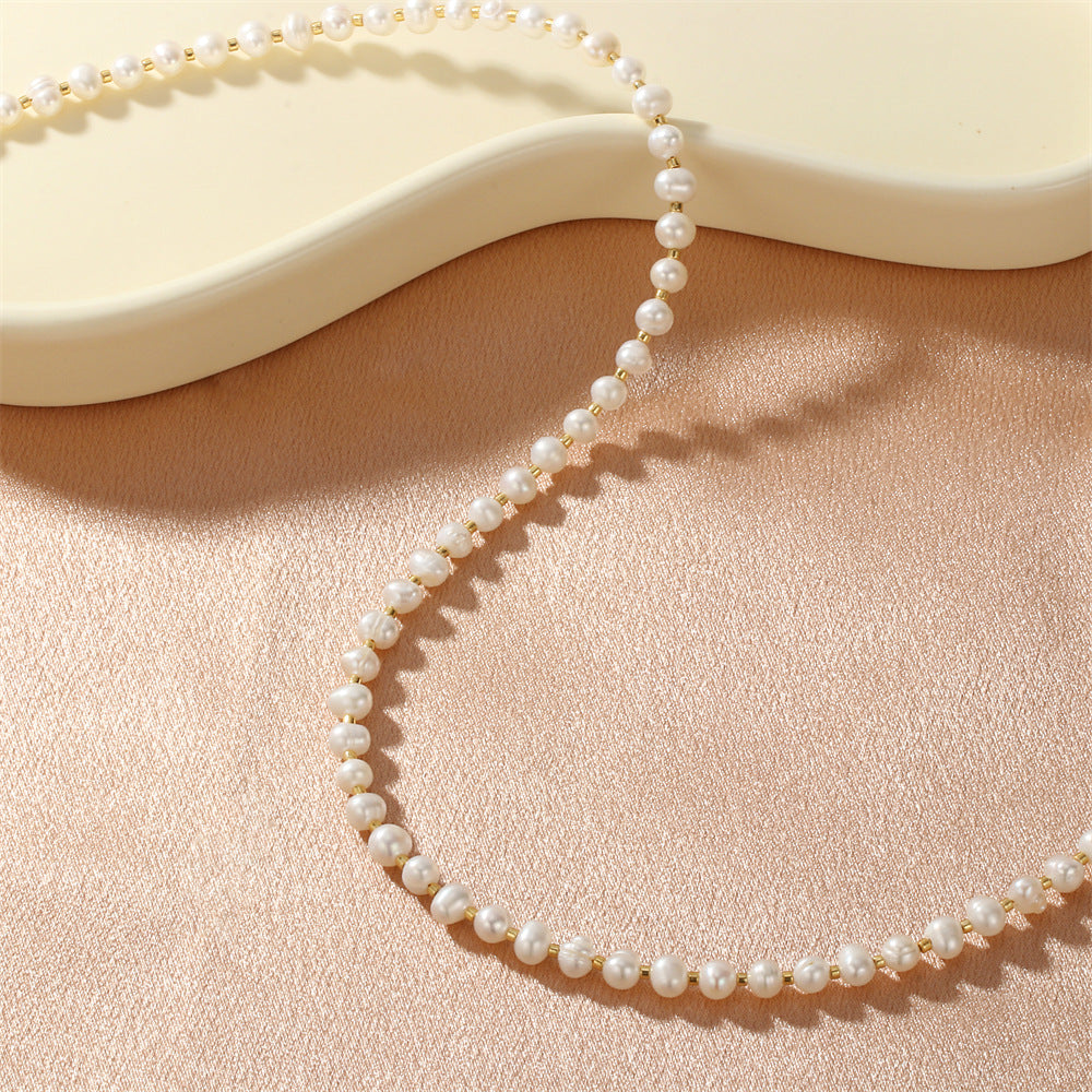 Geometric Freshwater Pearl Necklace For Women With 18K Real Gold Plated 0.03µm Coating, Beading Craft, IG Style