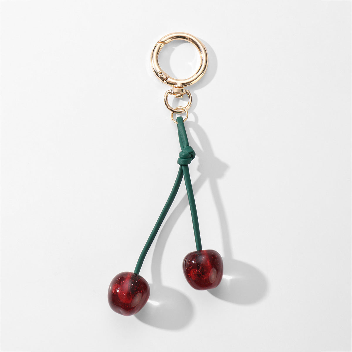 Green Cherry Key Chain Made Of Durable Alloy With Resin Inlay, Stylish And Unique Accessory