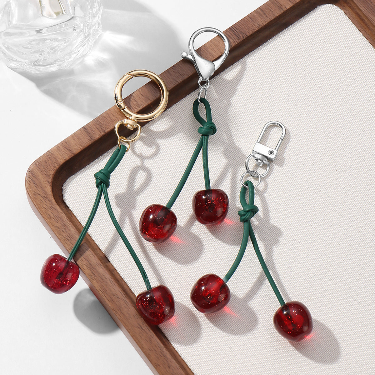 Green Cherry Key Chain Made Of Durable Alloy With Resin Inlay, Stylish And Unique Accessory