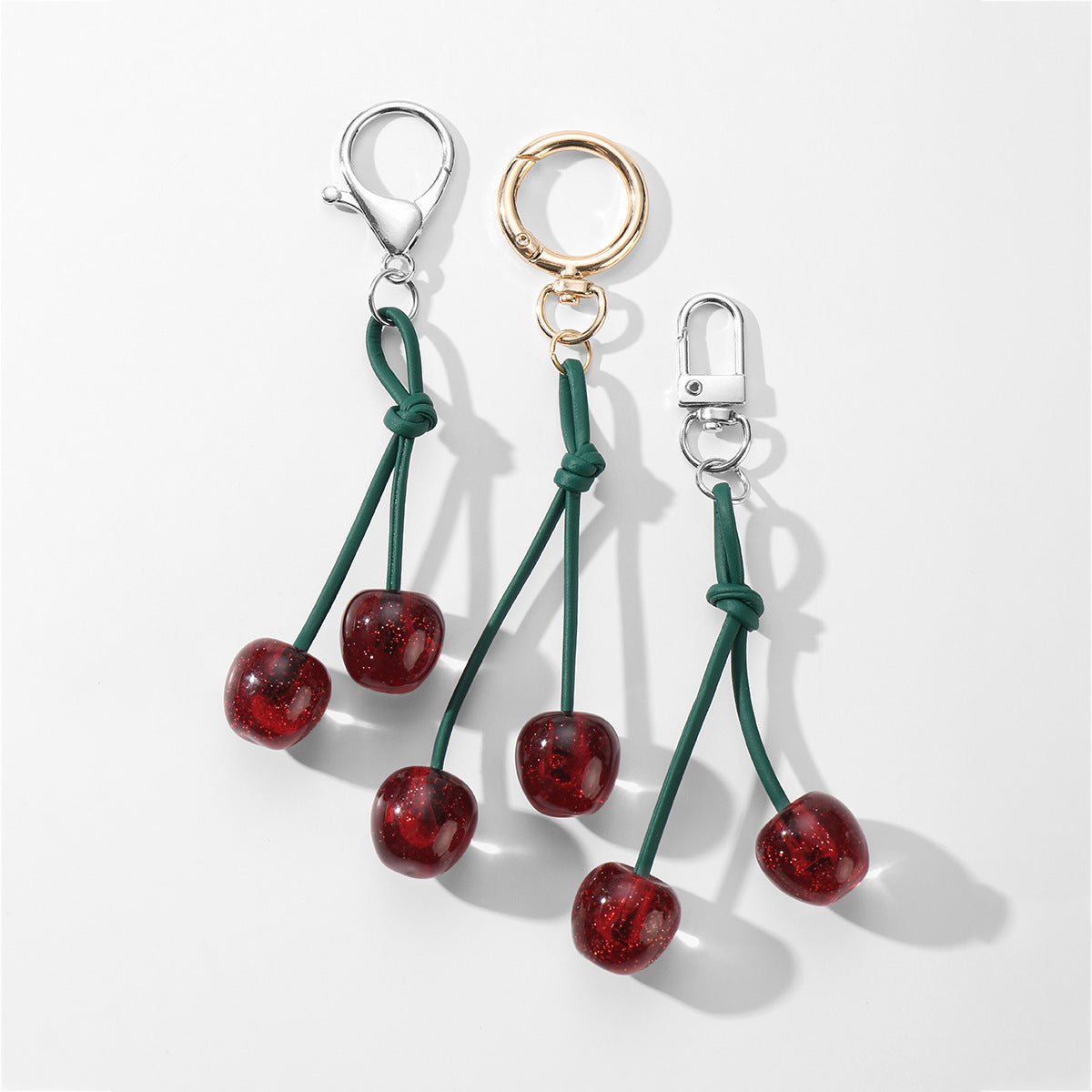 Green Cherry Key Chain Made Of Durable Alloy With Resin Inlay, Stylish And Unique Accessory