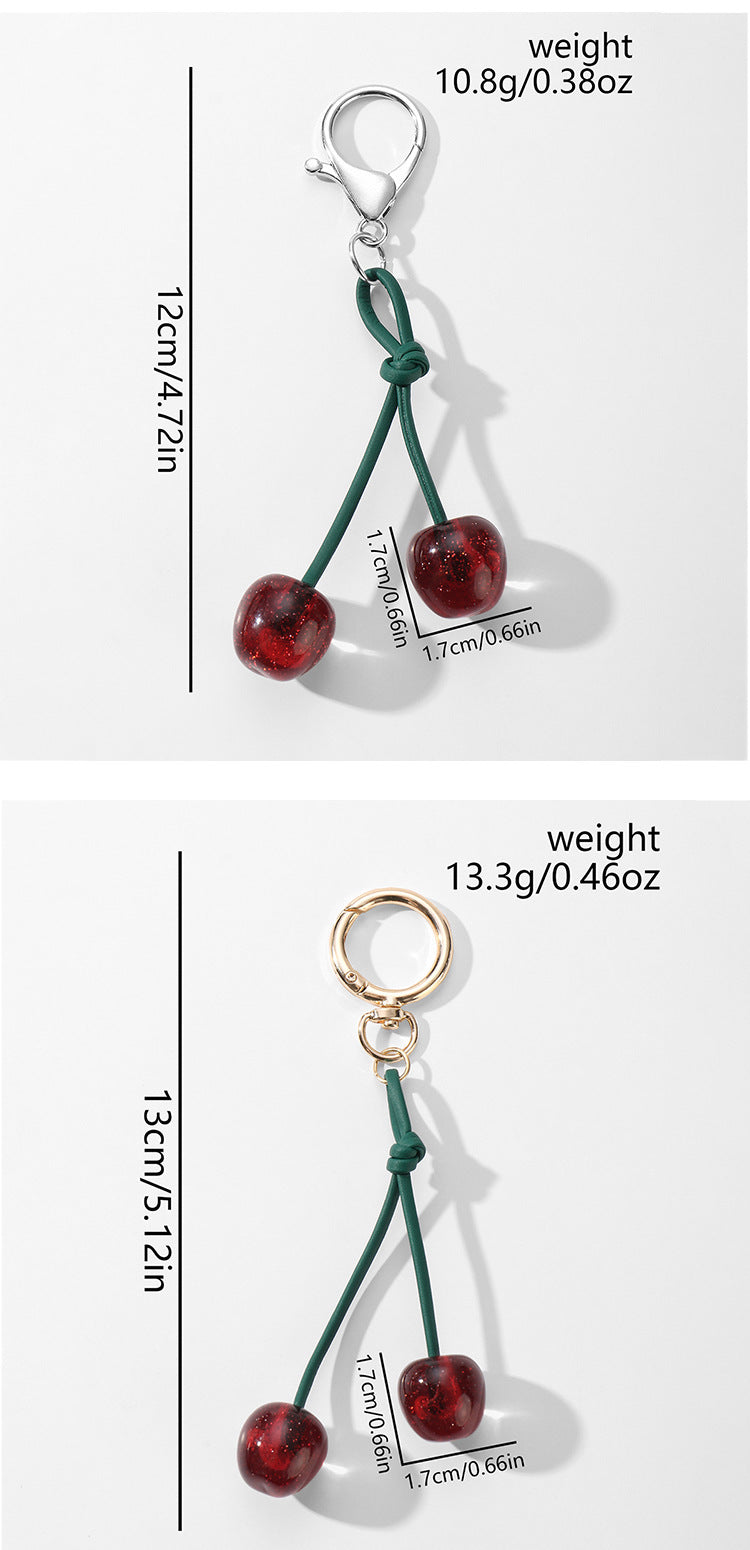 Green Cherry Key Chain Made Of Durable Alloy With Resin Inlay, Stylish And Unique Accessory