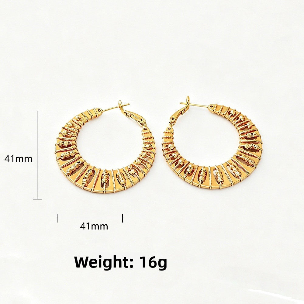 Geometric Hoop Earrings For Women In Real Gold Plated Copper Featuring An Exaggerated Style