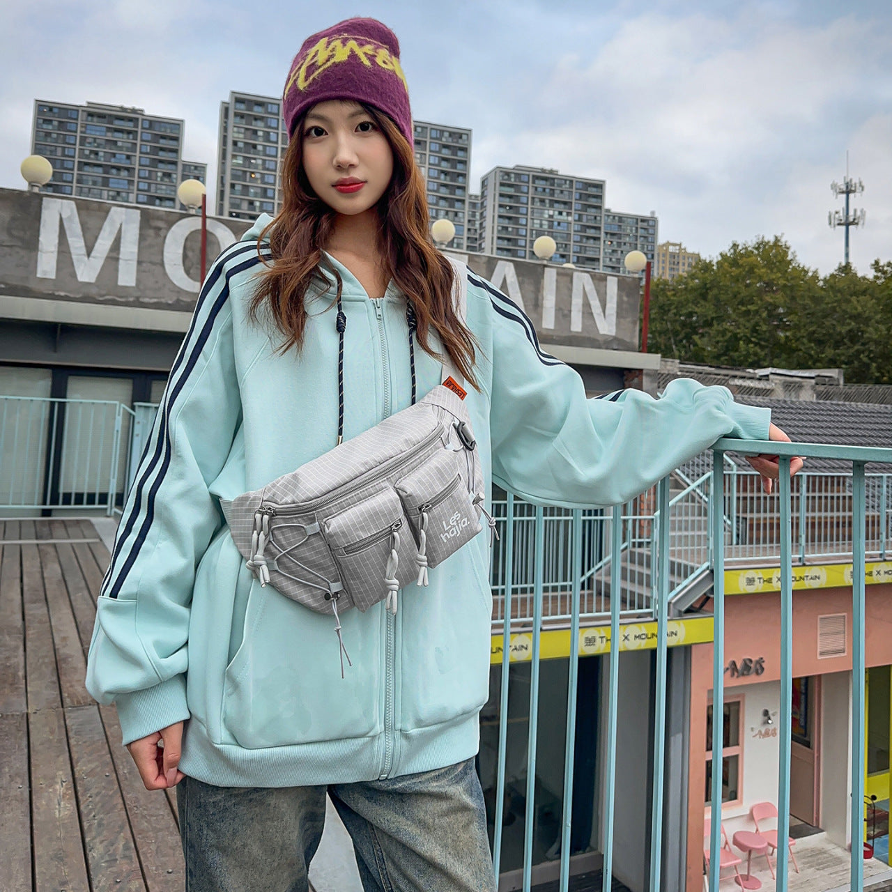 Color Block Nylon Women Fanny Pack With Sling Strap, Perfect For Spring