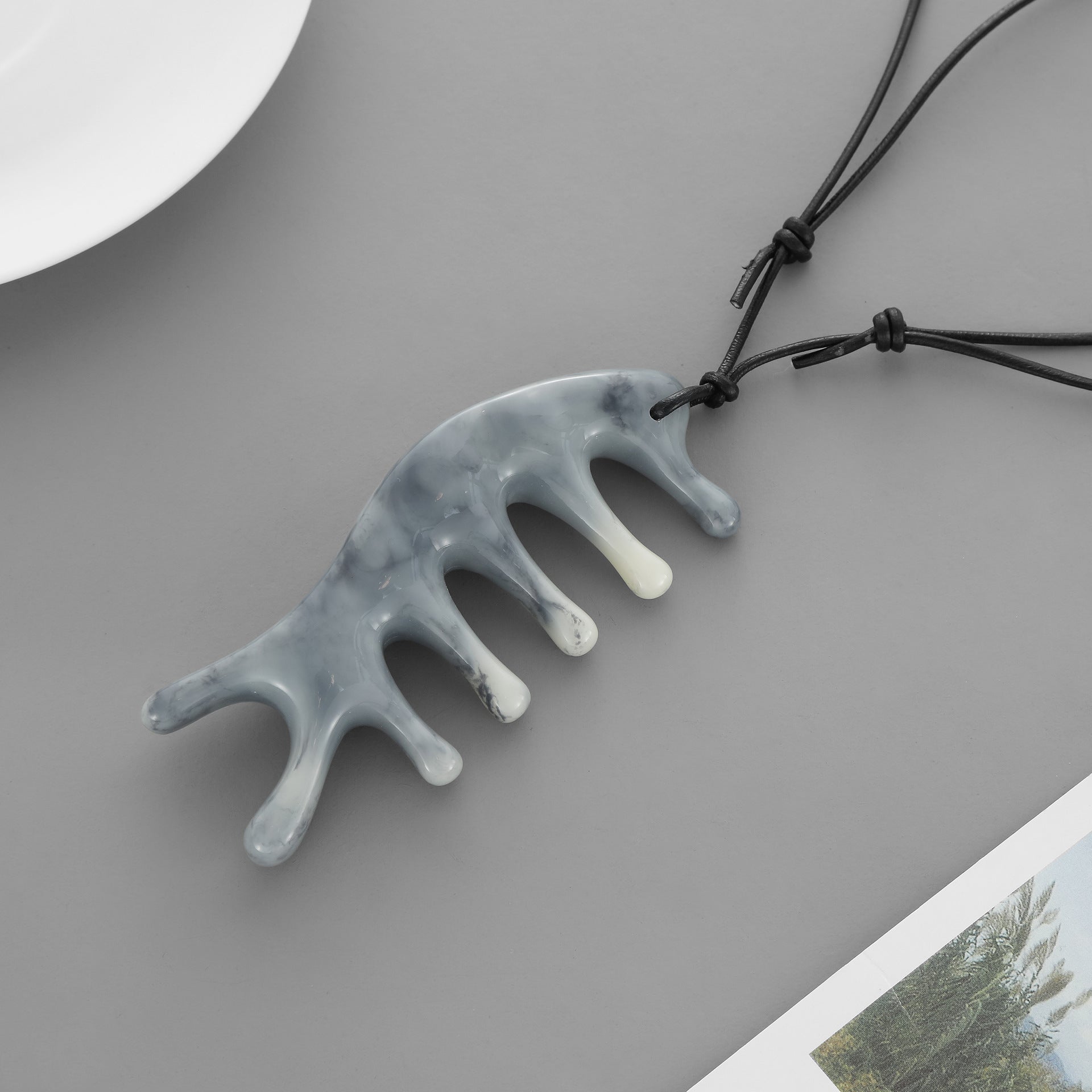 Handmade Simple Style Necklace For Adults With Leather Rope Chain Featuring Acetic Acid Sheets