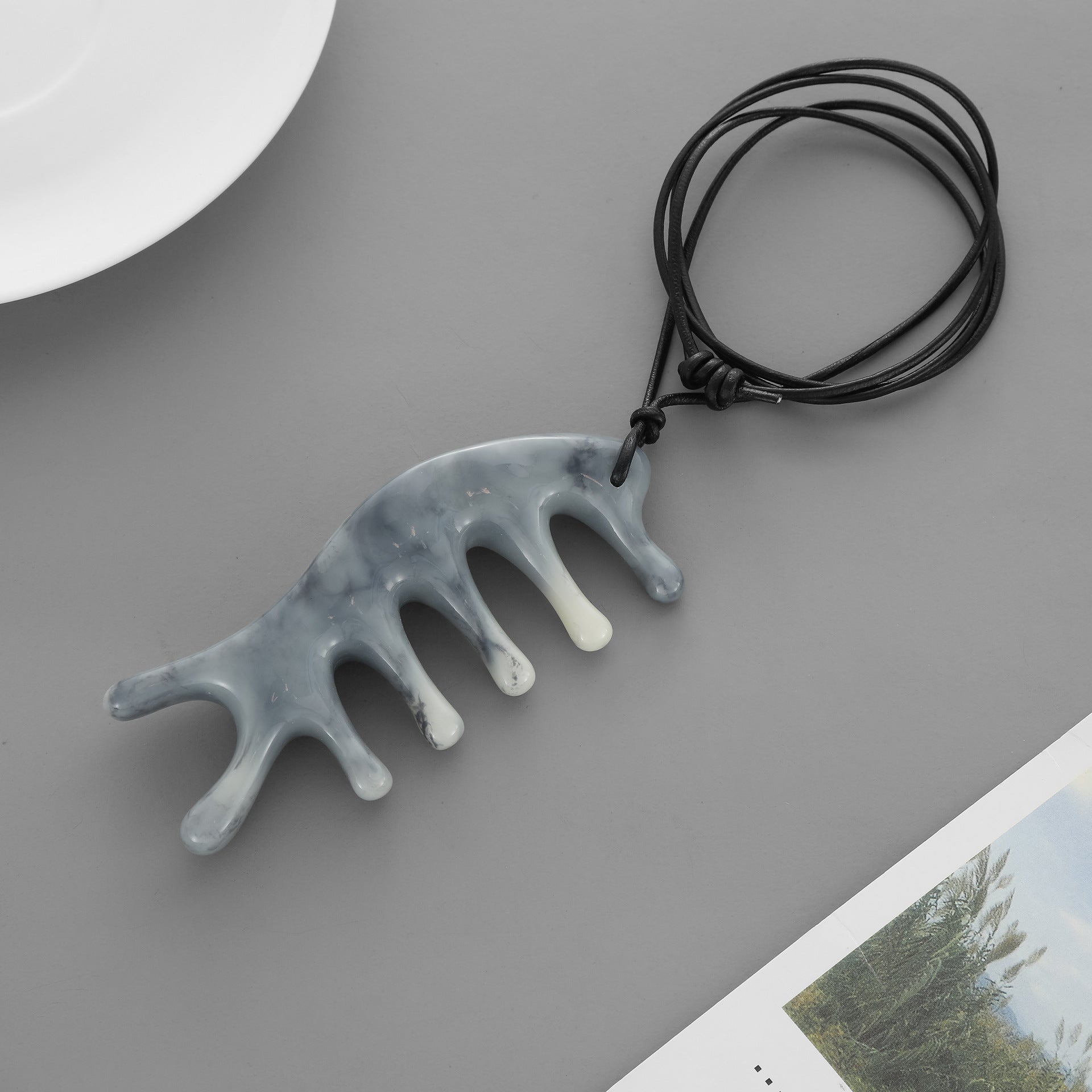 Handmade Simple Style Necklace For Adults With Leather Rope Chain Featuring Acetic Acid Sheets